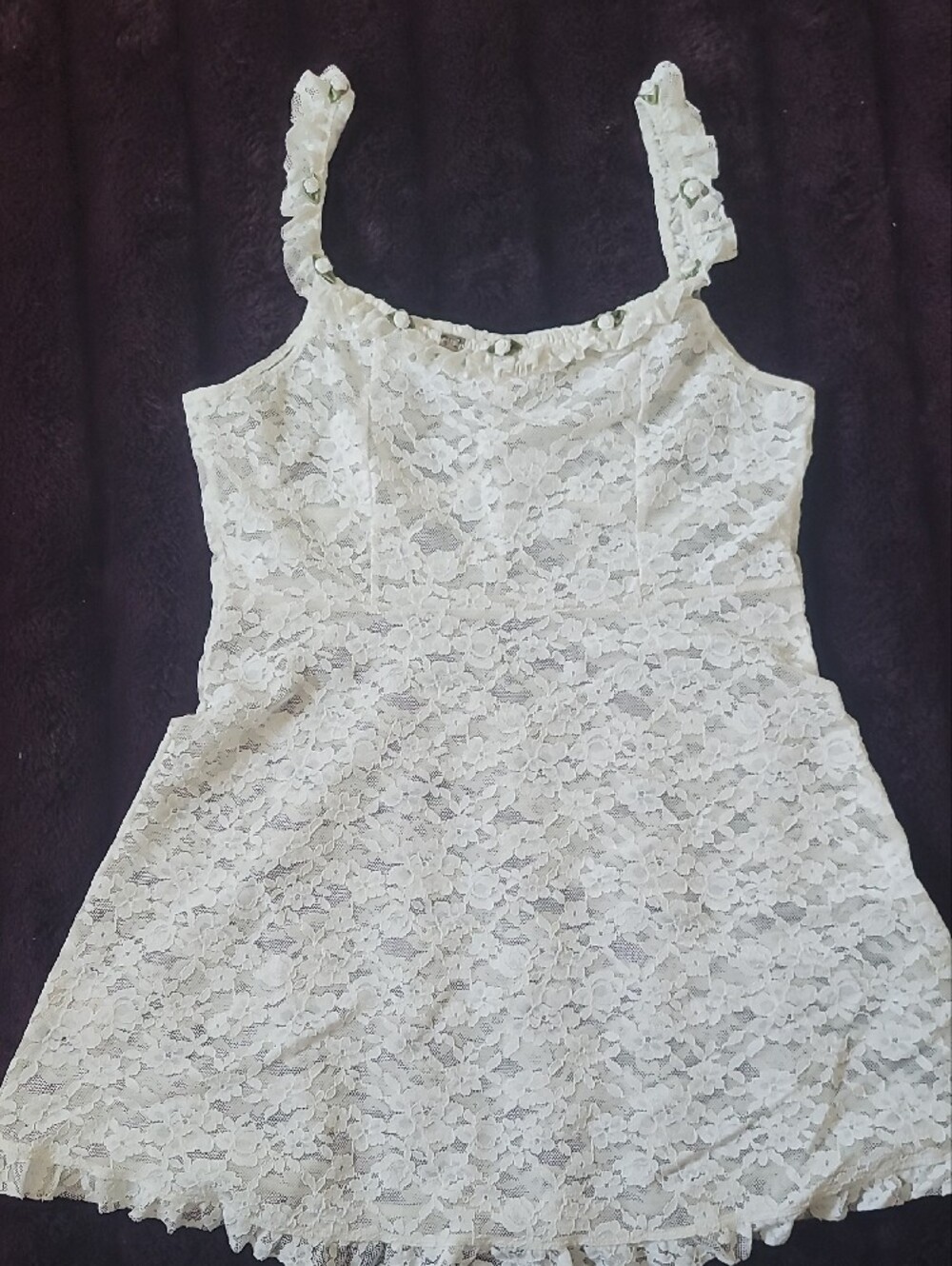 For Love & Lemons White Lace Chemise with Rose Details - Picture 4 of 7